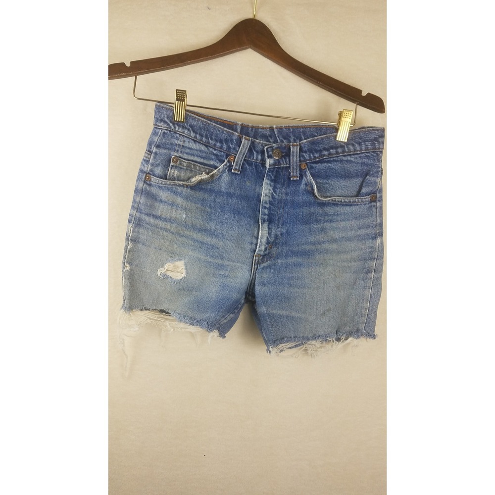 Vintage Levi's Orange Tab‎ Cut Off Denim Shorts Distressed Blue 29 High Rise